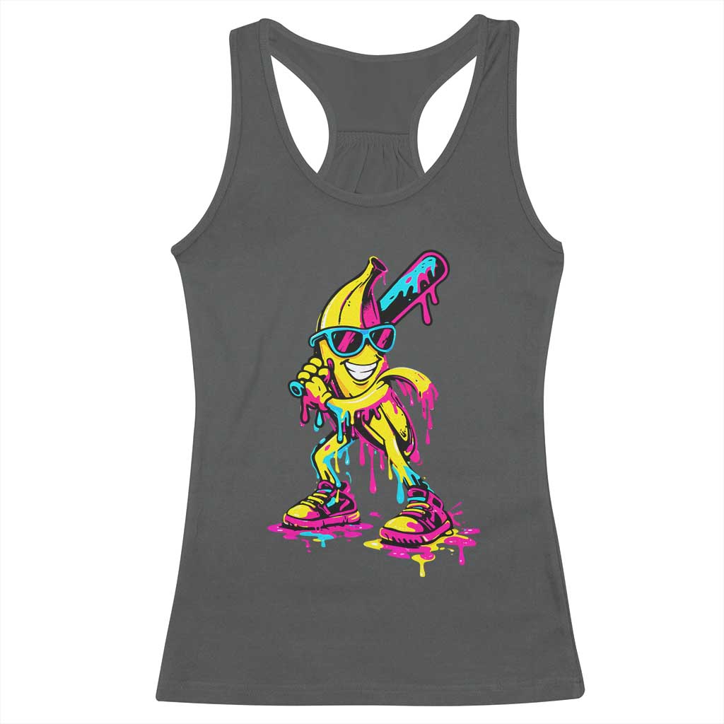 Funny Banana Baseball Drip Ice Cream Splatter Racerback Tank Top