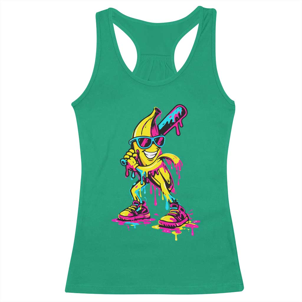 Funny Banana Baseball Drip Ice Cream Splatter Racerback Tank Top
