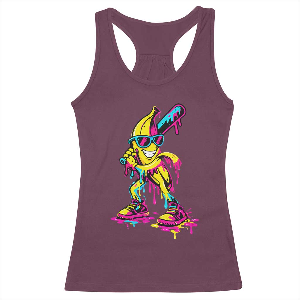 Funny Banana Baseball Drip Ice Cream Splatter Racerback Tank Top