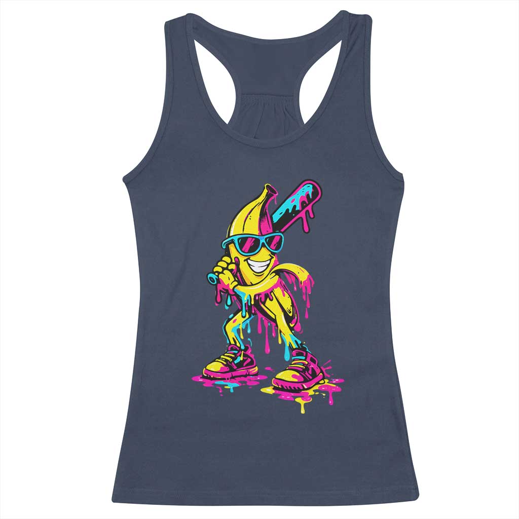 Funny Banana Baseball Drip Ice Cream Splatter Racerback Tank Top