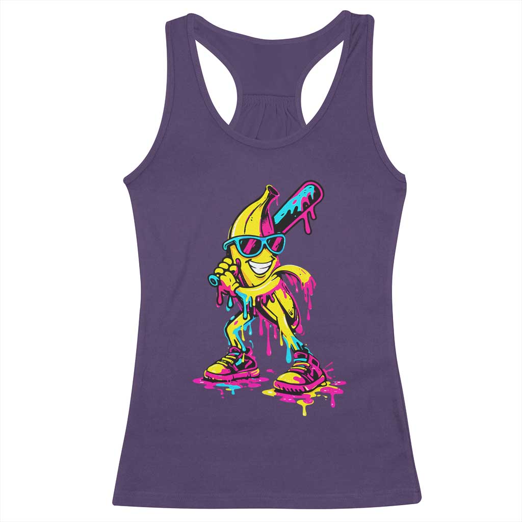 Funny Banana Baseball Drip Ice Cream Splatter Racerback Tank Top