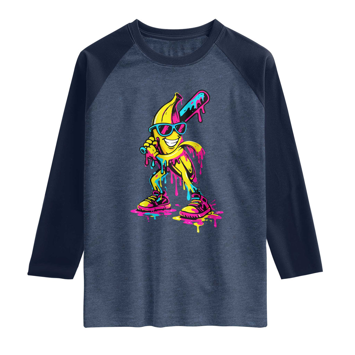Funny Banana Baseball Drip Ice Cream Splatter Raglan Shirt