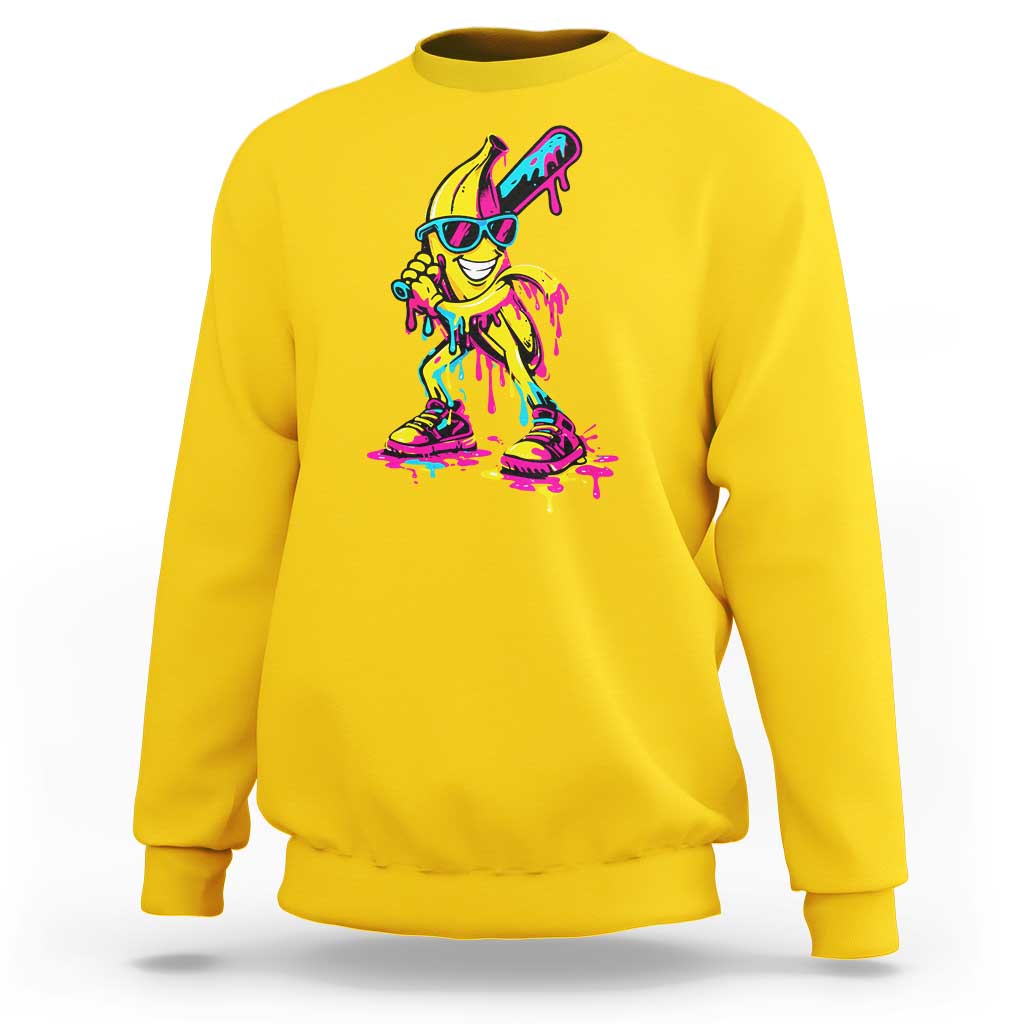 Funny Banana Baseball Drip Ice Cream Splatter Sweatshirt