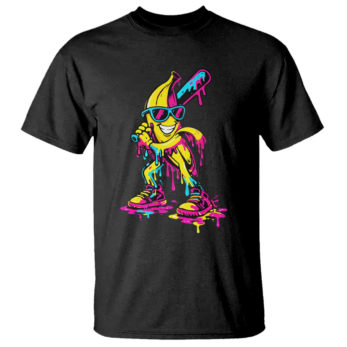 Funny Banana Baseball Drip Ice Cream Splatter T Shirt