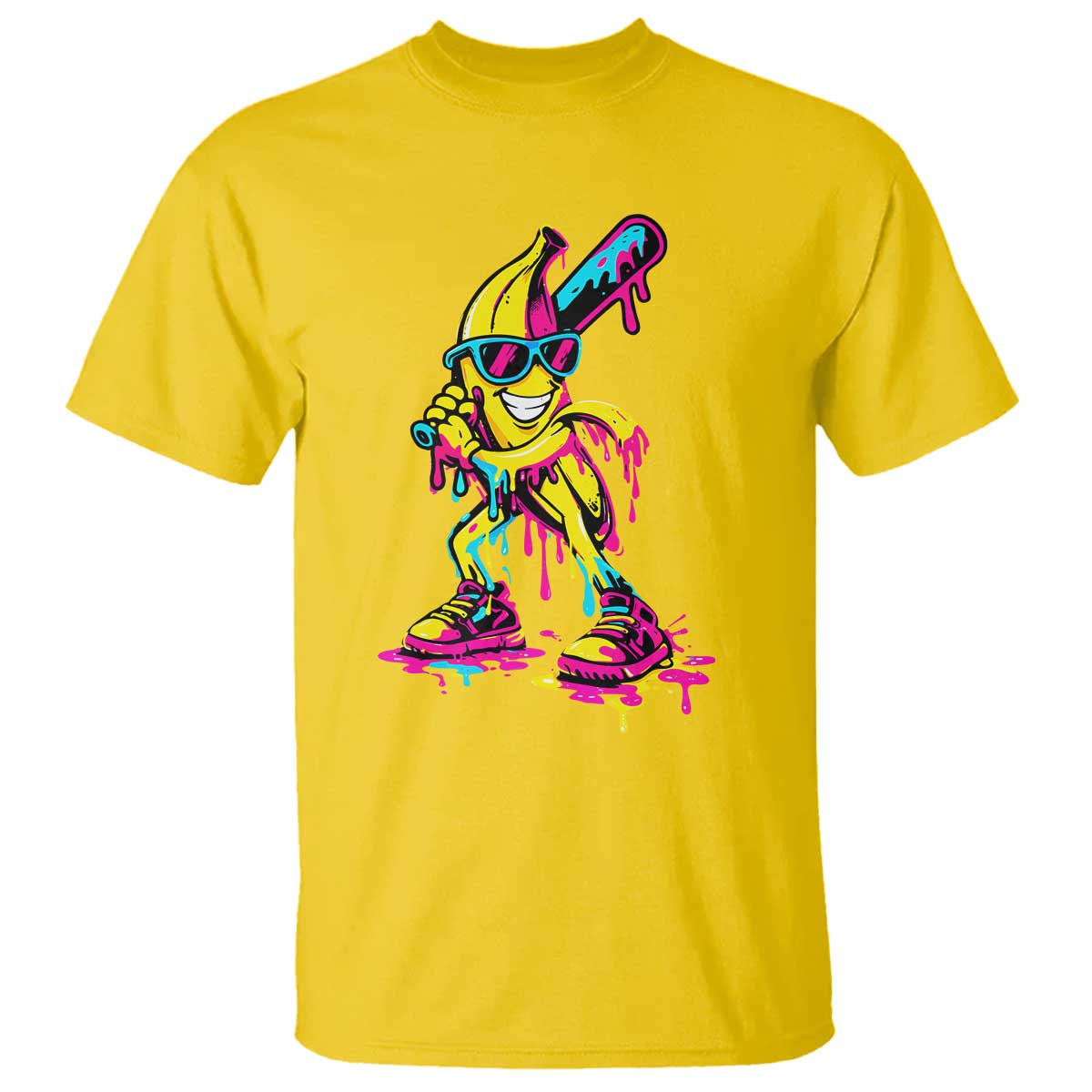 Funny Banana Baseball Drip Ice Cream Splatter T Shirt