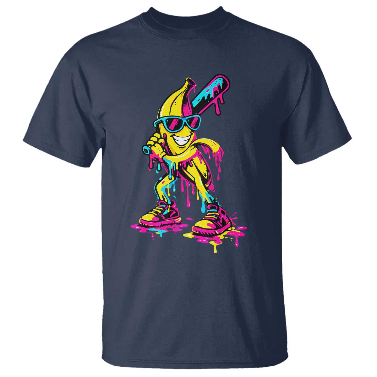 Funny Banana Baseball Drip Ice Cream Splatter T Shirt