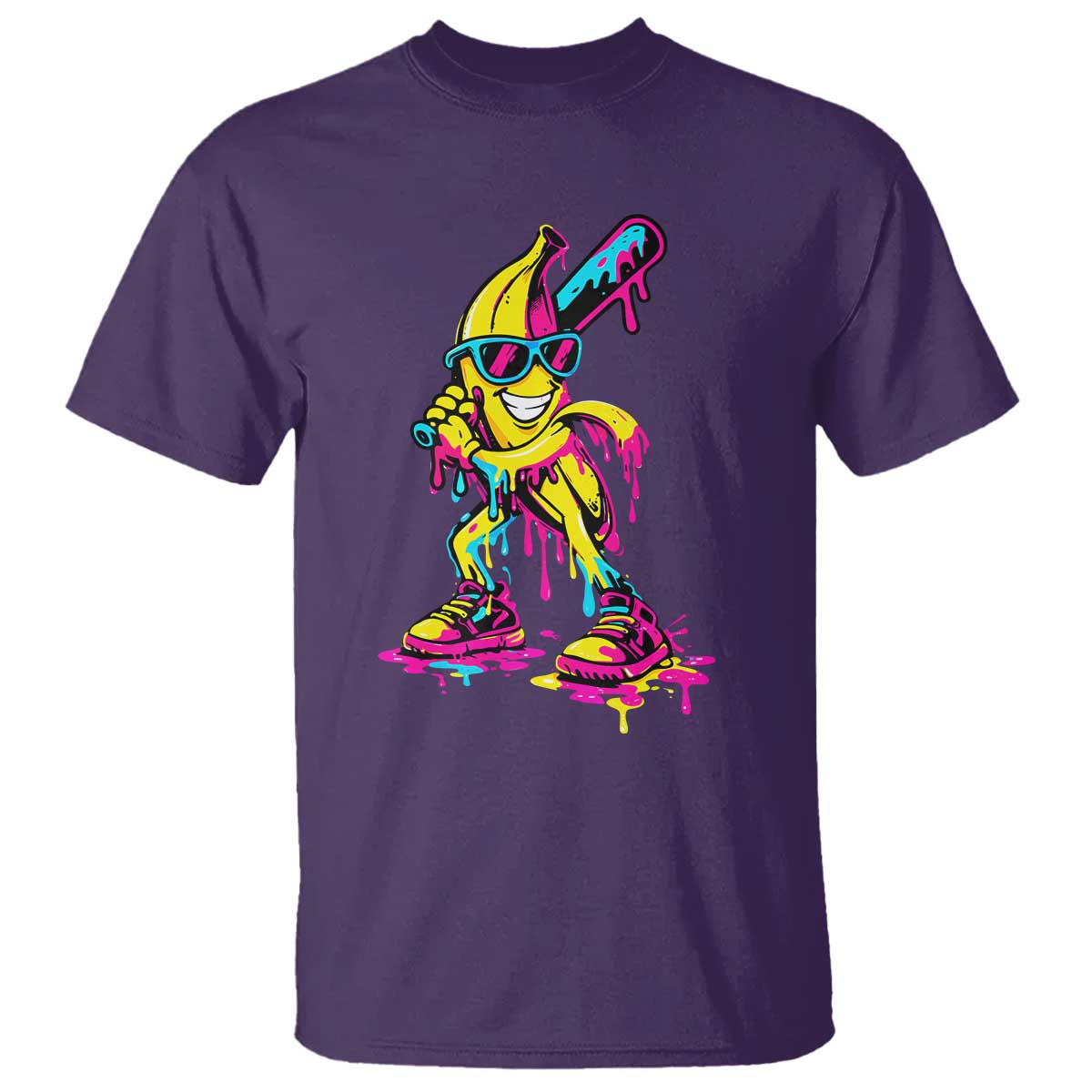 Funny Banana Baseball Drip Ice Cream Splatter T Shirt
