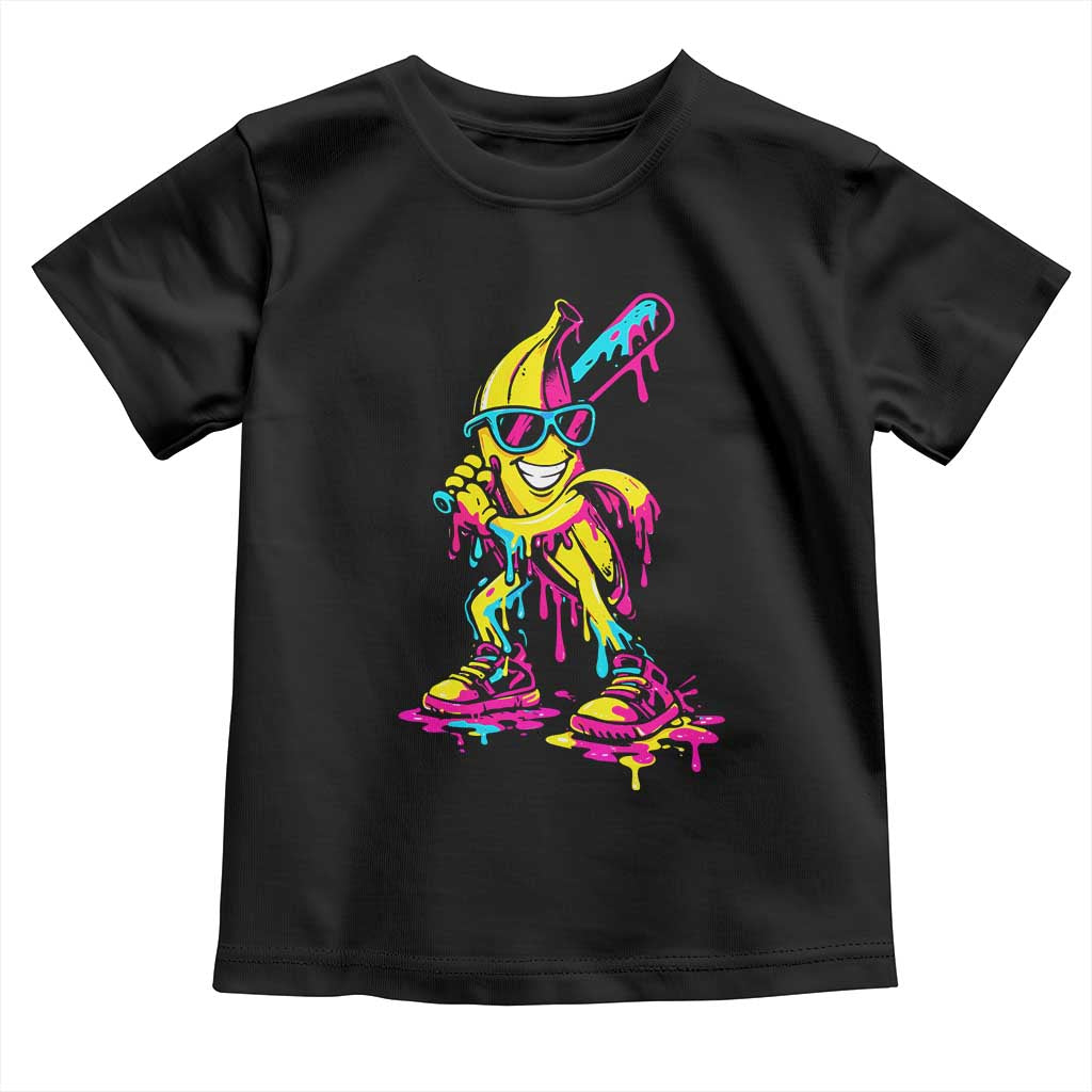 Funny Banana Baseball Drip Ice Cream Splatter Toddler T Shirt
