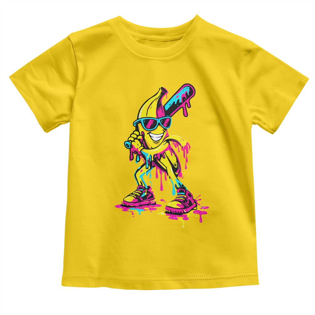 Funny Banana Baseball Drip Ice Cream Splatter Toddler T Shirt