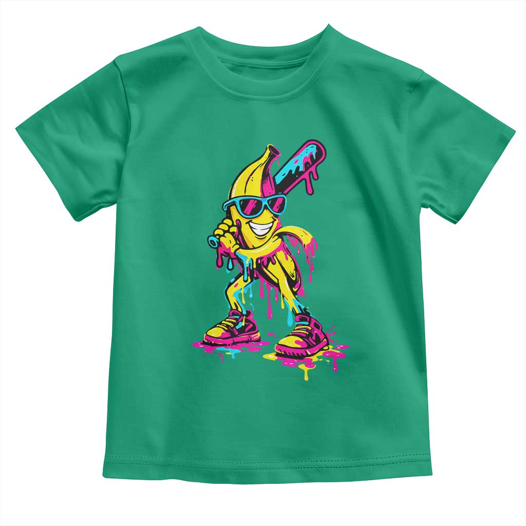 Funny Banana Baseball Drip Ice Cream Splatter Toddler T Shirt