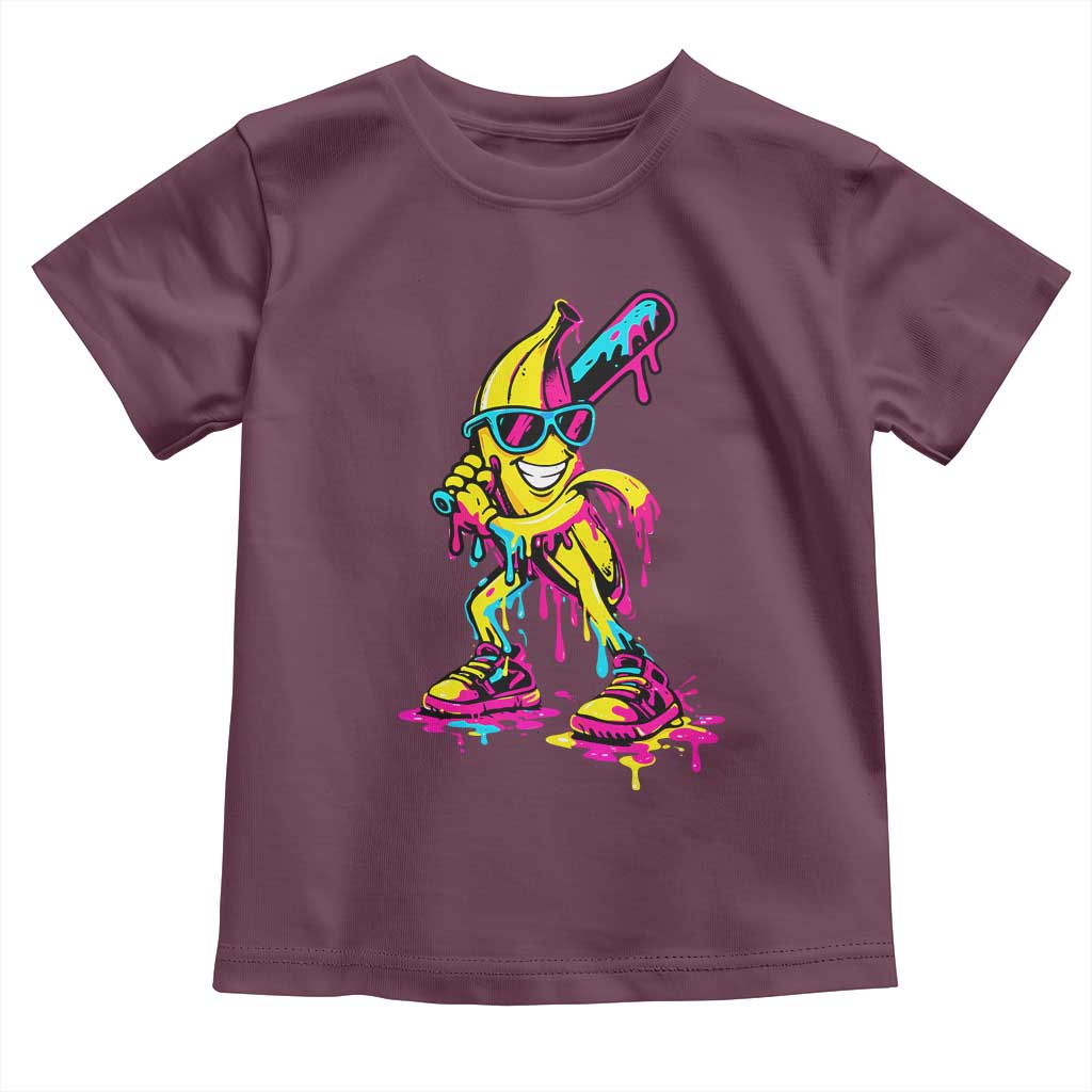 Funny Banana Baseball Drip Ice Cream Splatter Toddler T Shirt