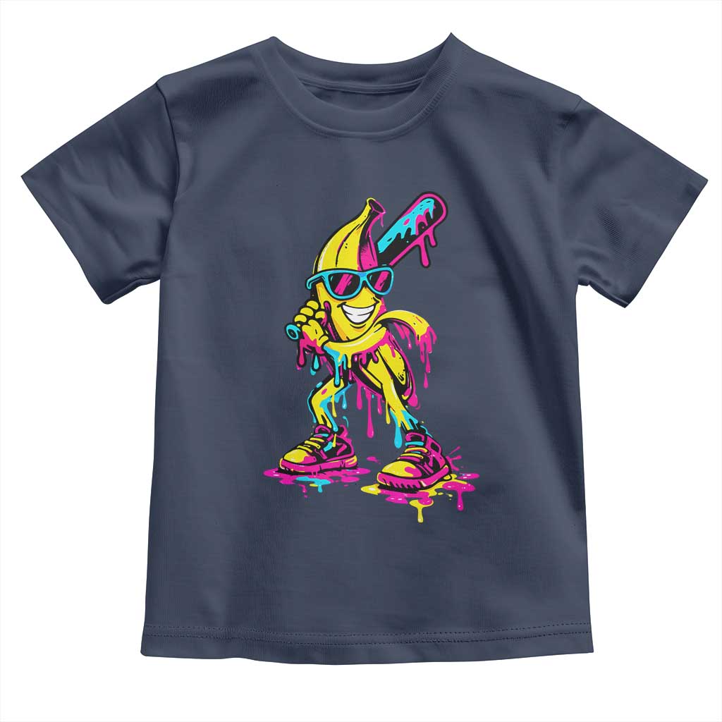 Funny Banana Baseball Drip Ice Cream Splatter Toddler T Shirt