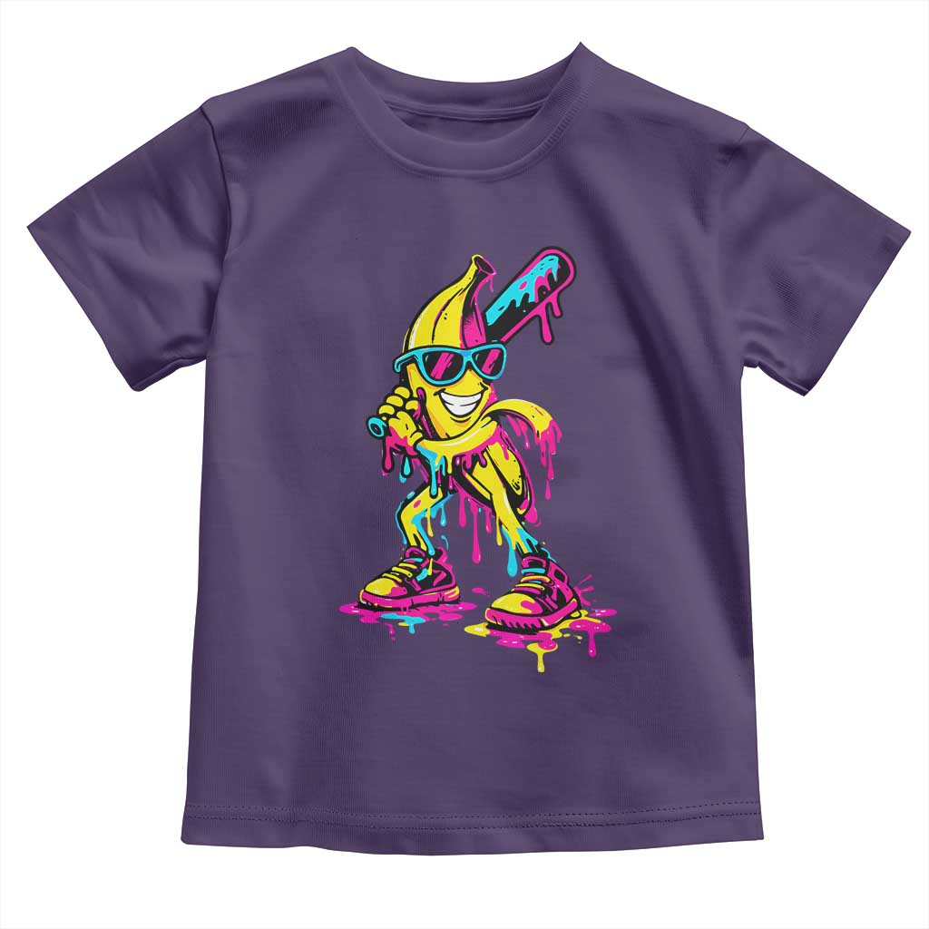 Funny Banana Baseball Drip Ice Cream Splatter Toddler T Shirt