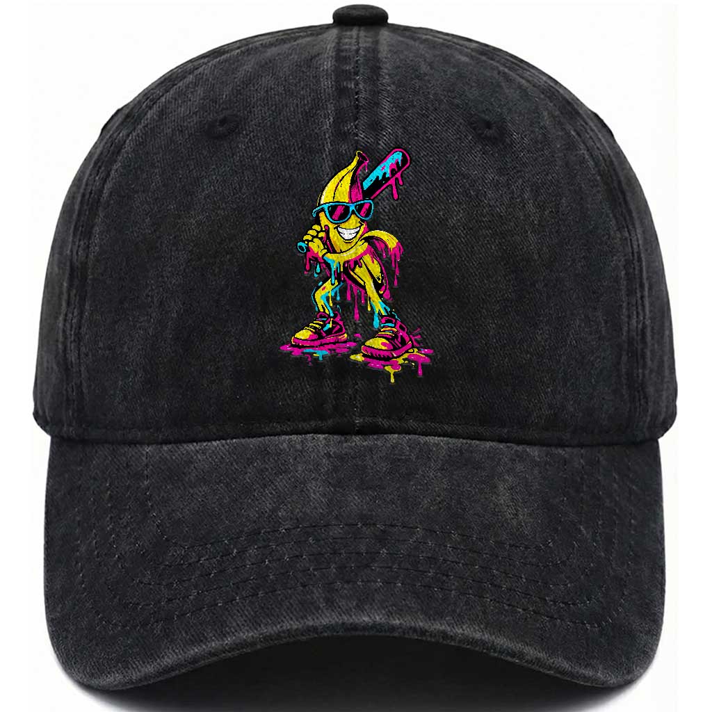 Funny Banana Baseball Drip Ice Cream Splatter Washed Cotton Baseball Cap