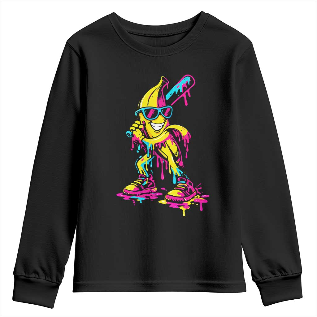 Funny Banana Baseball Drip Ice Cream Splatter Youth Sweatshirt