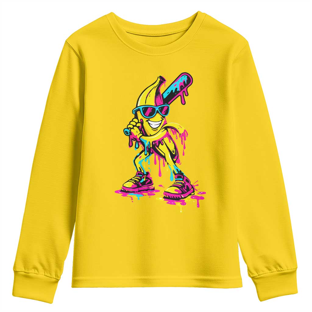 Funny Banana Baseball Drip Ice Cream Splatter Youth Sweatshirt