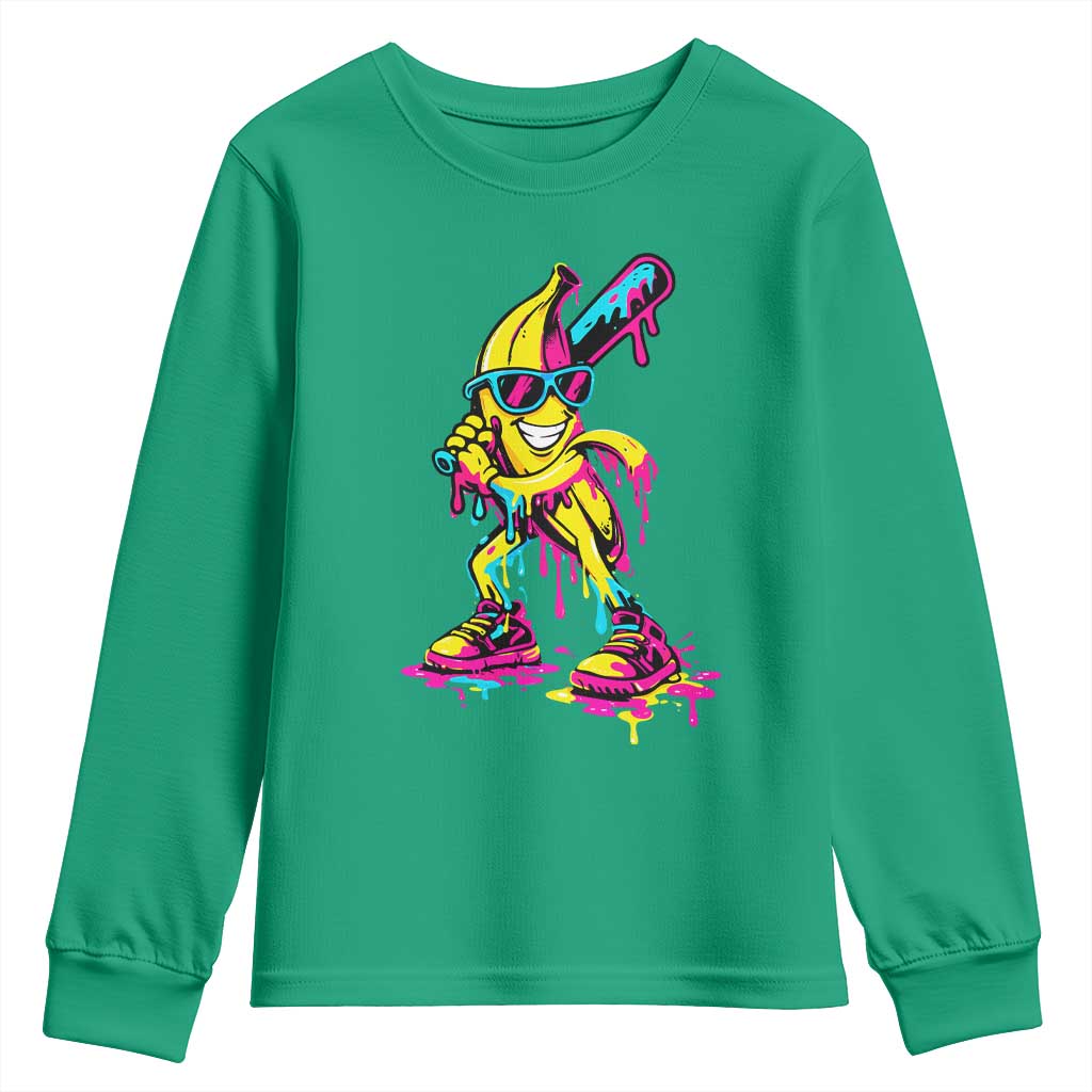 Funny Banana Baseball Drip Ice Cream Splatter Youth Sweatshirt