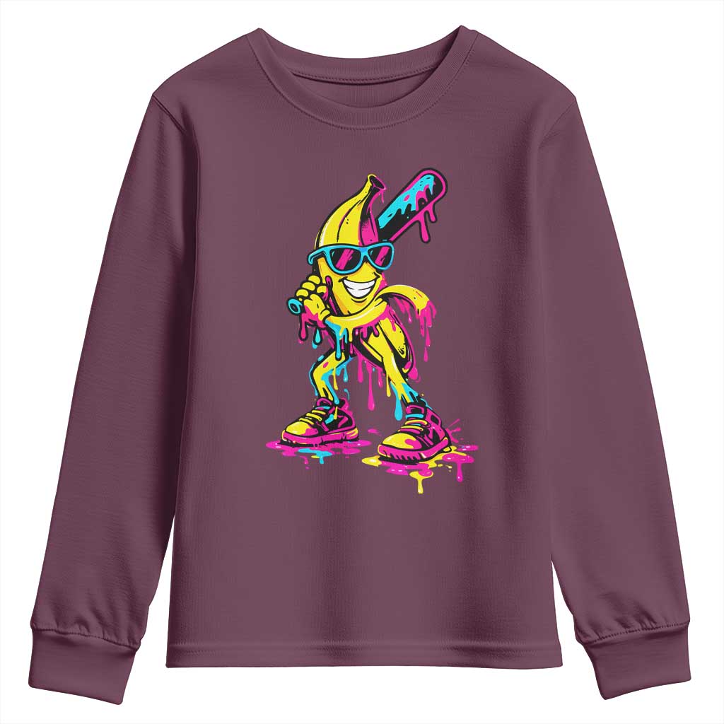 Funny Banana Baseball Drip Ice Cream Splatter Youth Sweatshirt