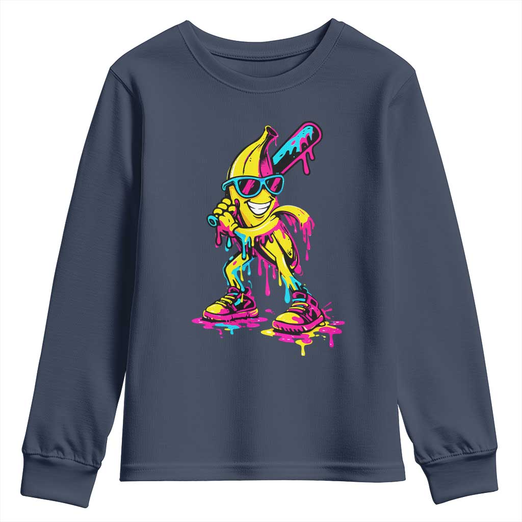 Funny Banana Baseball Drip Ice Cream Splatter Youth Sweatshirt