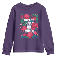 Spanish Latina Mom Youth Sweatshirt La Mejor Mama Del Mundo Mother's Day Flowers