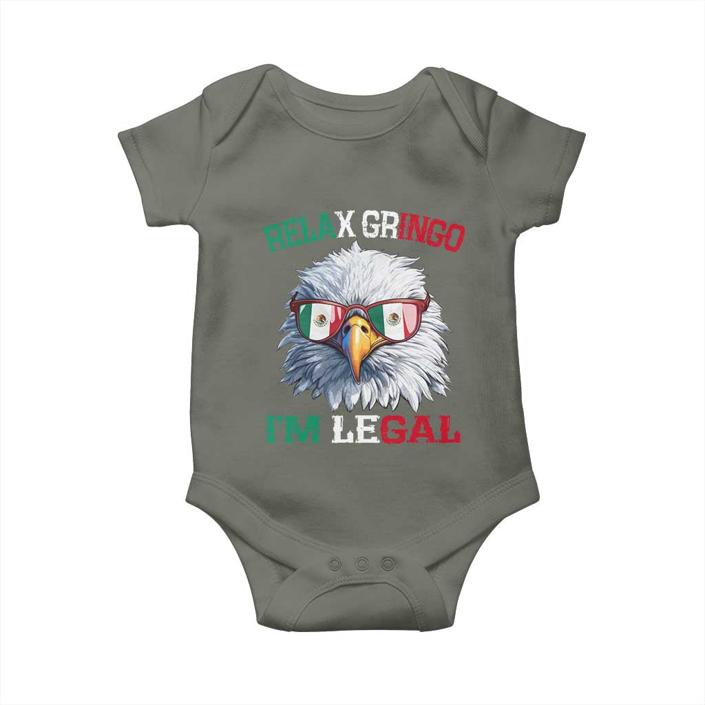 Funny Relax Gringo I'm Legal Baby Onesie Cinco De Mayo Mexican Immigrant Bald Eagle