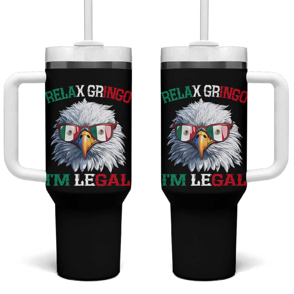 Funny Relax Gringo Im Legal Tumbler With Handle Cinco De Mayo Mexican Immigrant Bald Eagle