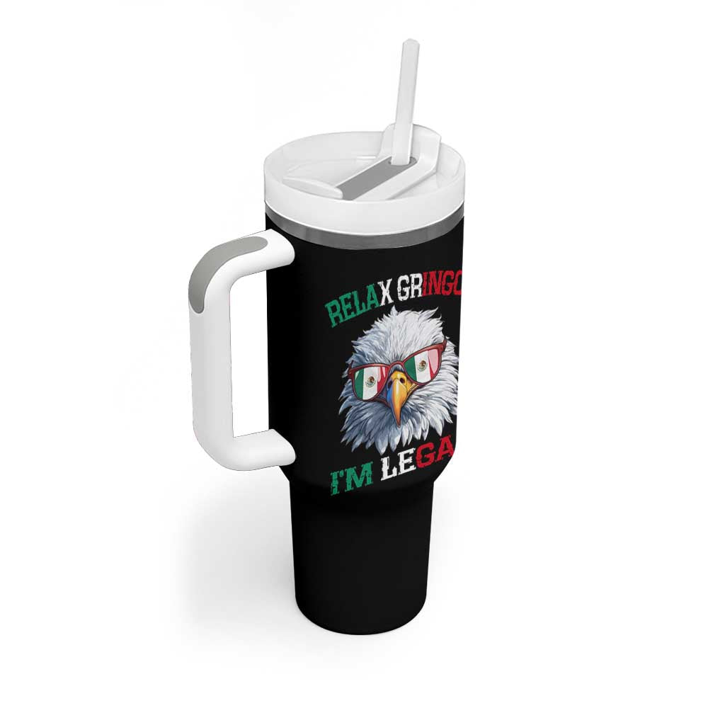 Funny Relax Gringo Im Legal Tumbler With Handle Cinco De Mayo Mexican Immigrant Bald Eagle