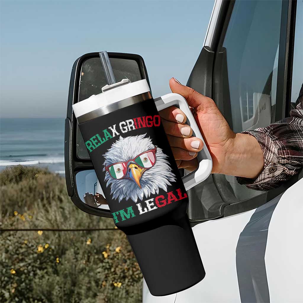 Funny Relax Gringo Im Legal Tumbler With Handle Cinco De Mayo Mexican Immigrant Bald Eagle