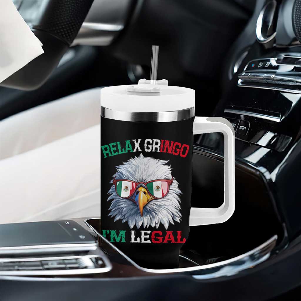 Funny Relax Gringo Im Legal Tumbler With Handle Cinco De Mayo Mexican Immigrant Bald Eagle
