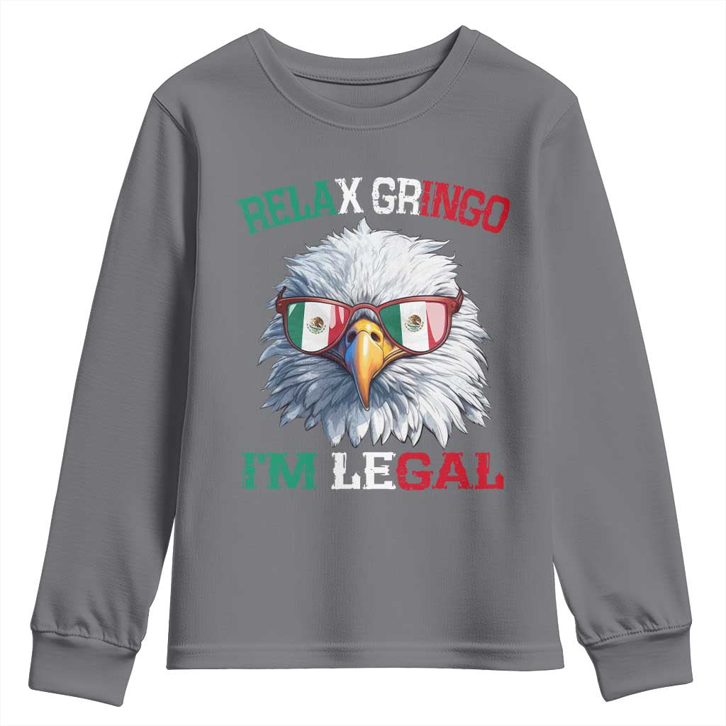 Funny Relax Gringo I'm Legal Youth Sweatshirt Cinco De Mayo Mexican Immigrant Bald Eagle