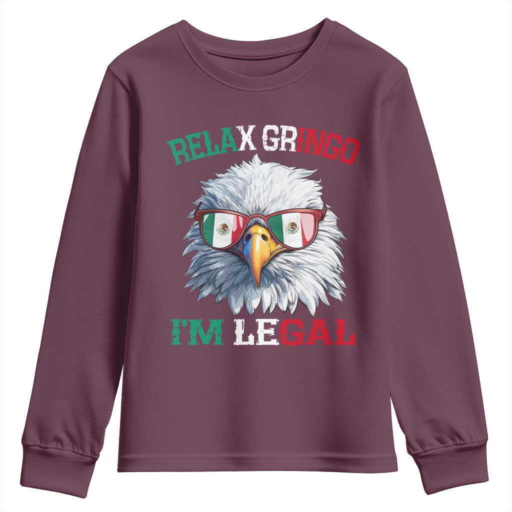 Funny Relax Gringo I'm Legal Youth Sweatshirt Cinco De Mayo Mexican Immigrant Bald Eagle