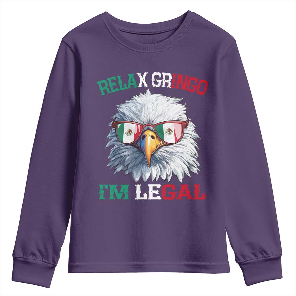 Funny Relax Gringo I'm Legal Youth Sweatshirt Cinco De Mayo Mexican Immigrant Bald Eagle