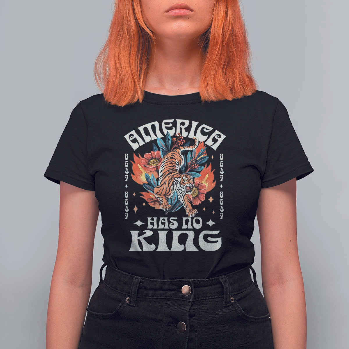 Funny America Has No King 8647 T Shirt For Women Vintage Boho Orange Tiger