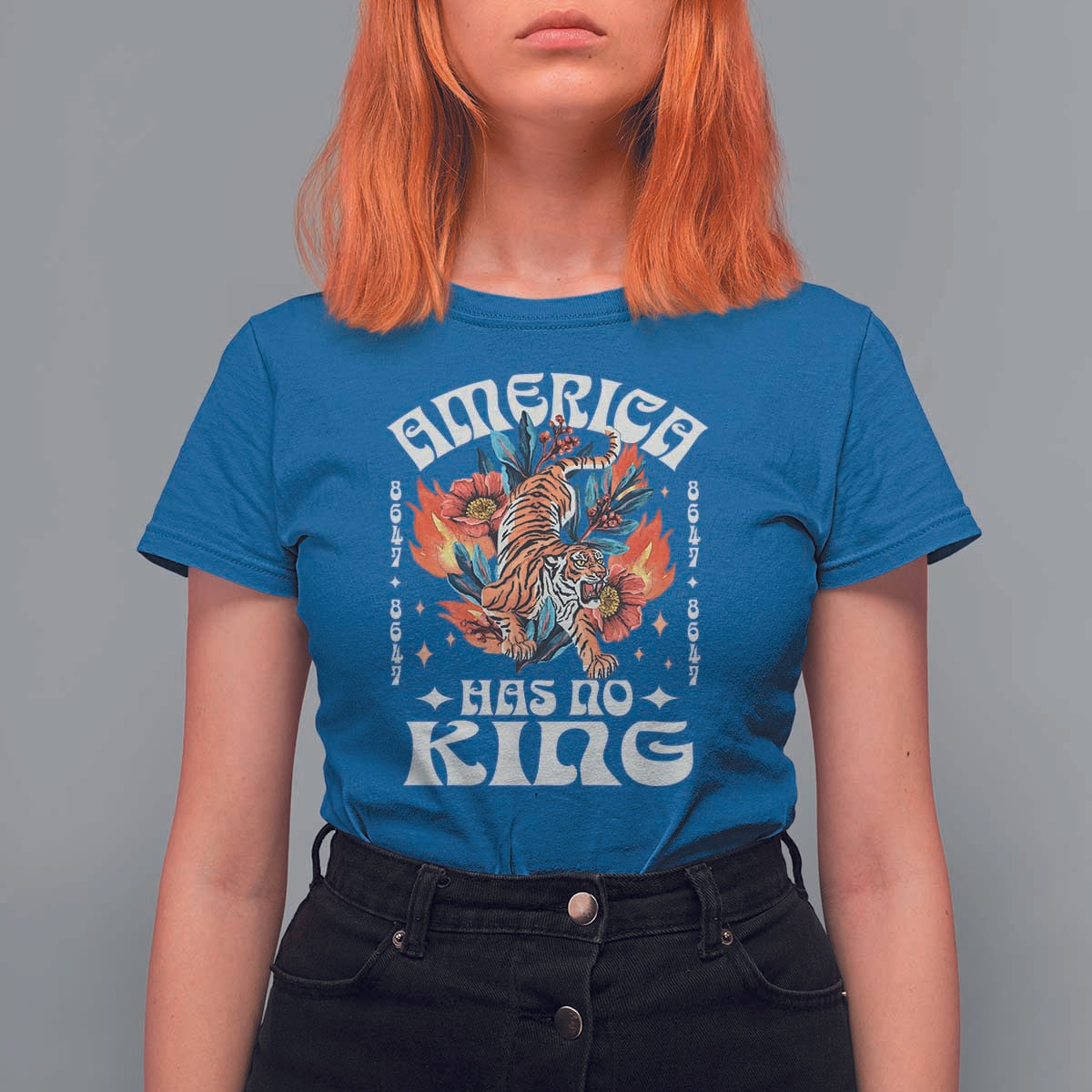 Funny America Has No King 8647 T Shirt For Women Vintage Boho Orange Tiger