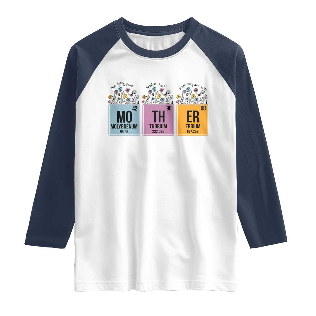 Funny Chemist Mom Raglan Shirt Mother Flowers Periodic Table
