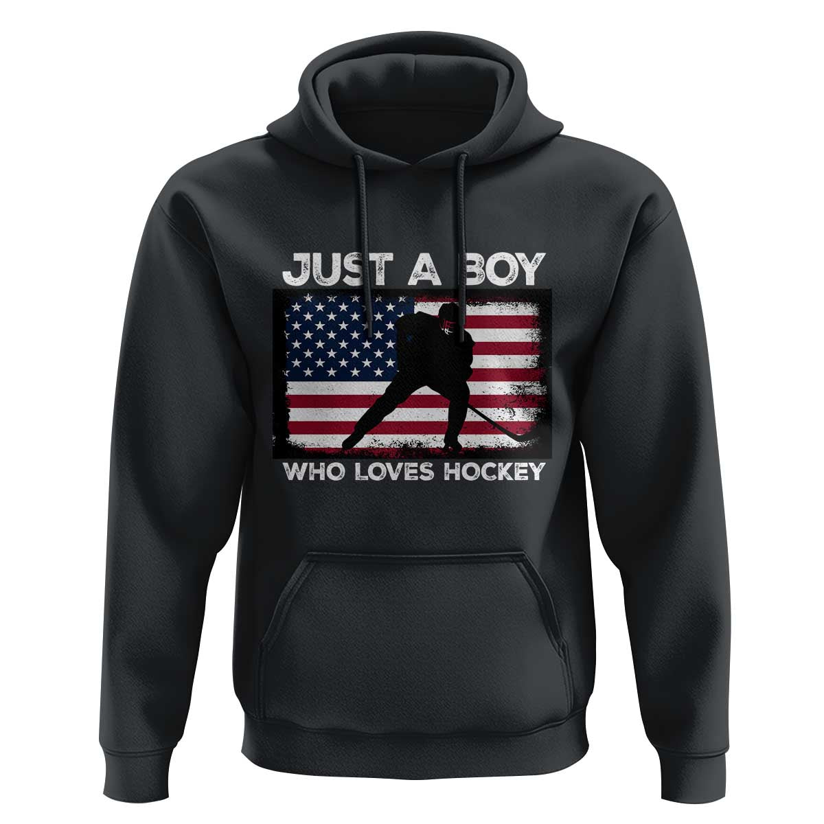 Ice Hockey Lover Hoodie Just A Boy Who Loves Hockey USA Flag - Wonder Print Shop