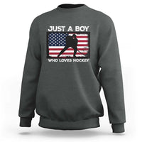 Ice Hockey Lover Sweatshirt Just A Boy Who Loves Hockey USA Flag - Wonder Print Shop