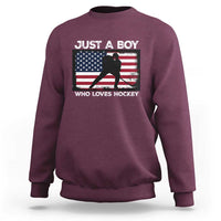 Ice Hockey Lover Sweatshirt Just A Boy Who Loves Hockey USA Flag - Wonder Print Shop