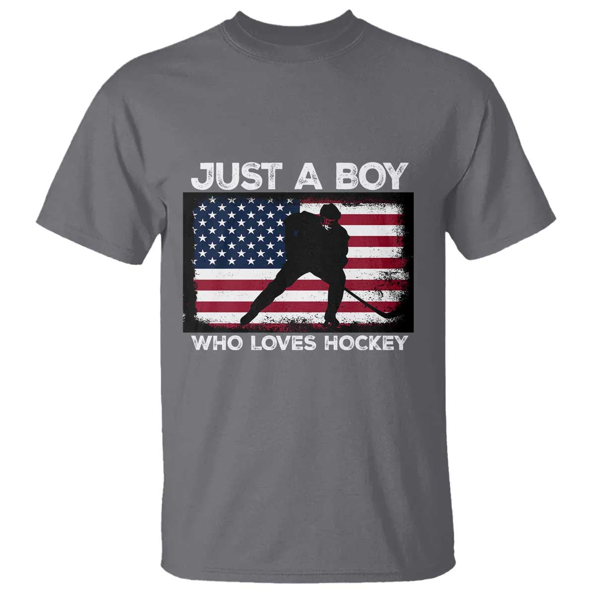 Ice Hockey Lover T Shirt Just A Boy Who Loves Hockey USA Flag - Wonder Print Shop