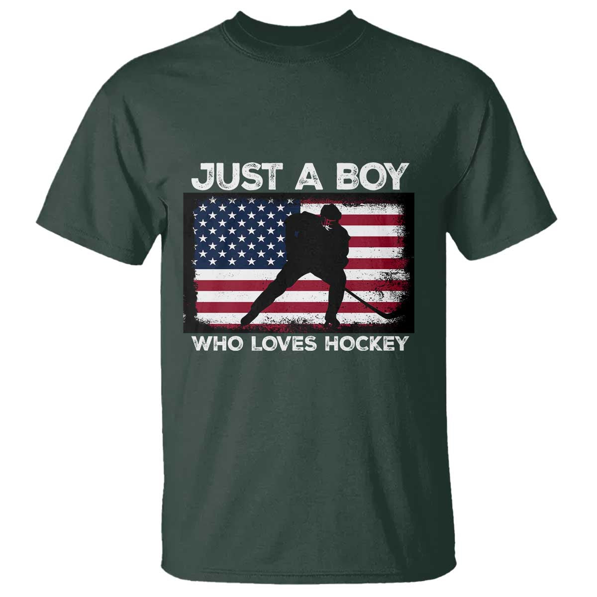 Ice Hockey Lover T Shirt Just A Boy Who Loves Hockey USA Flag - Wonder Print Shop