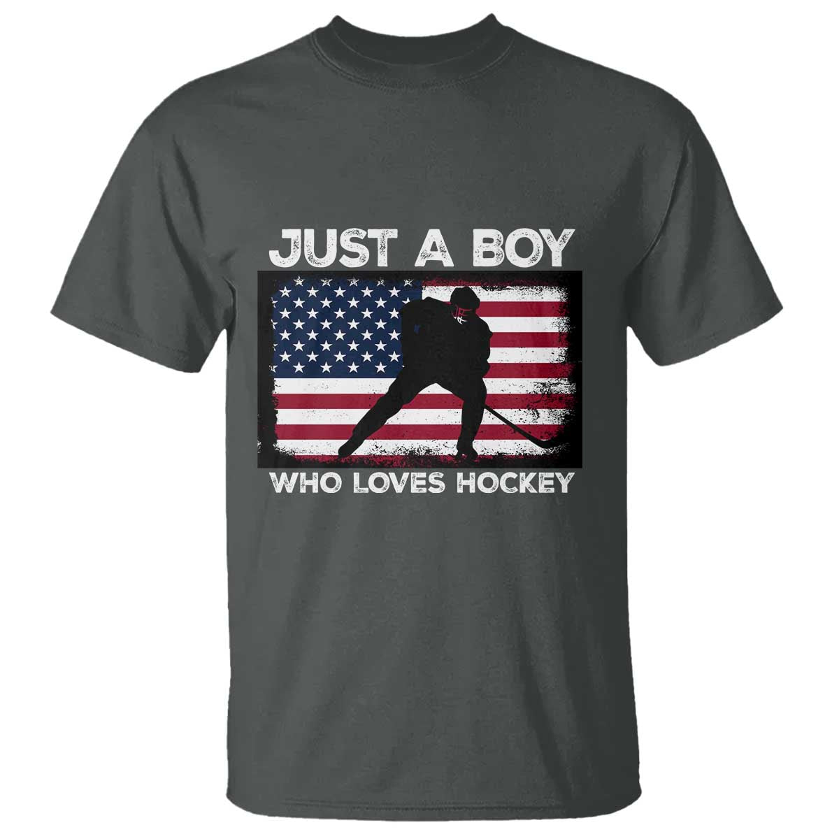 Ice Hockey Lover T Shirt Just A Boy Who Loves Hockey USA Flag - Wonder Print Shop