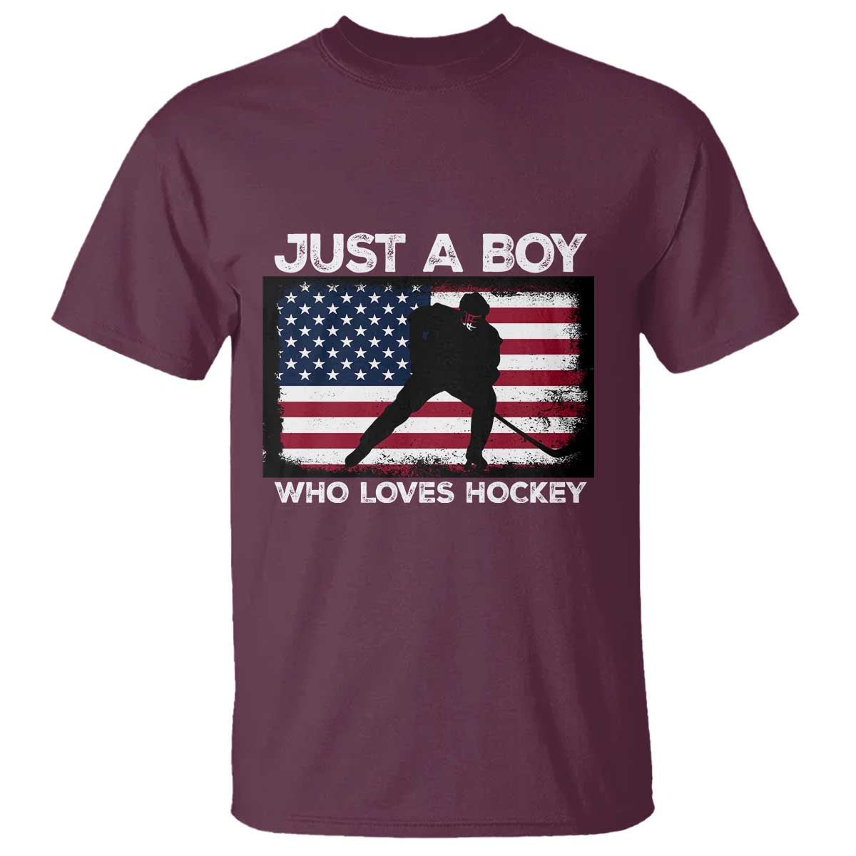 Ice Hockey Lover T Shirt Just A Boy Who Loves Hockey USA Flag - Wonder Print Shop