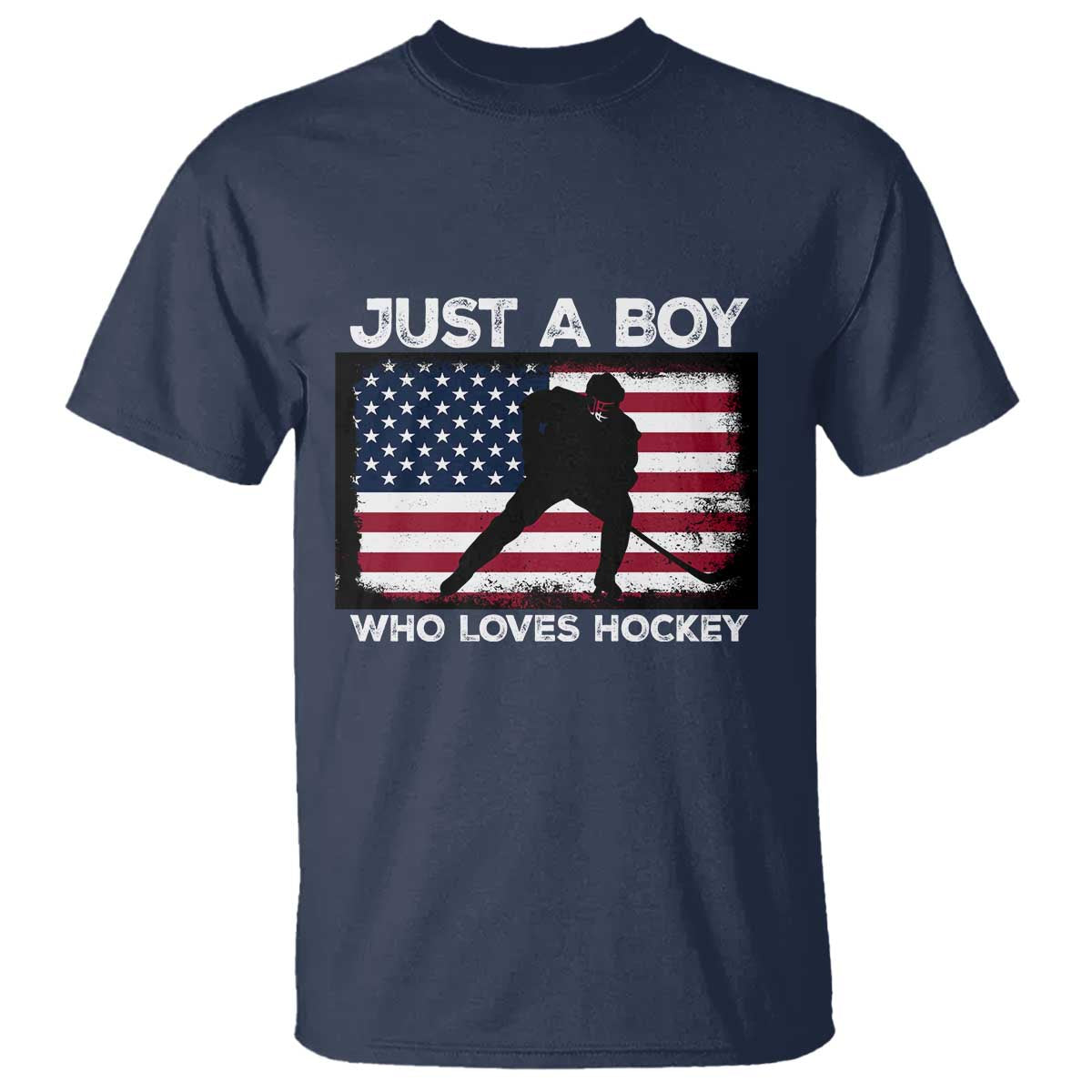 Ice Hockey Lover T Shirt Just A Boy Who Loves Hockey USA Flag - Wonder Print Shop