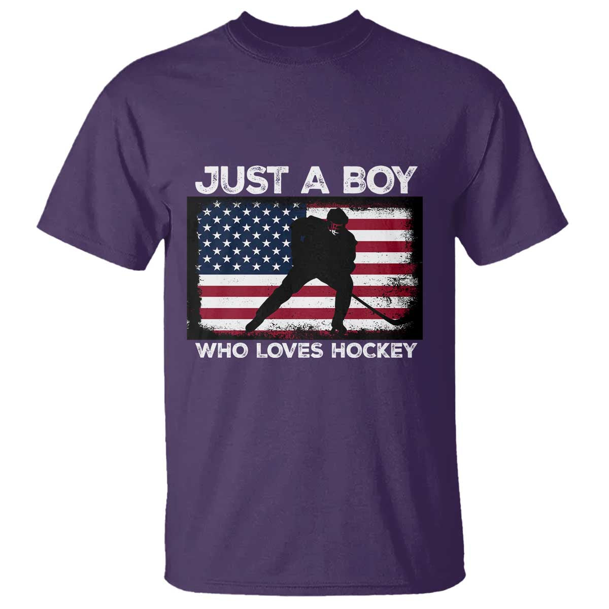 Ice Hockey Lover T Shirt Just A Boy Who Loves Hockey USA Flag - Wonder Print Shop