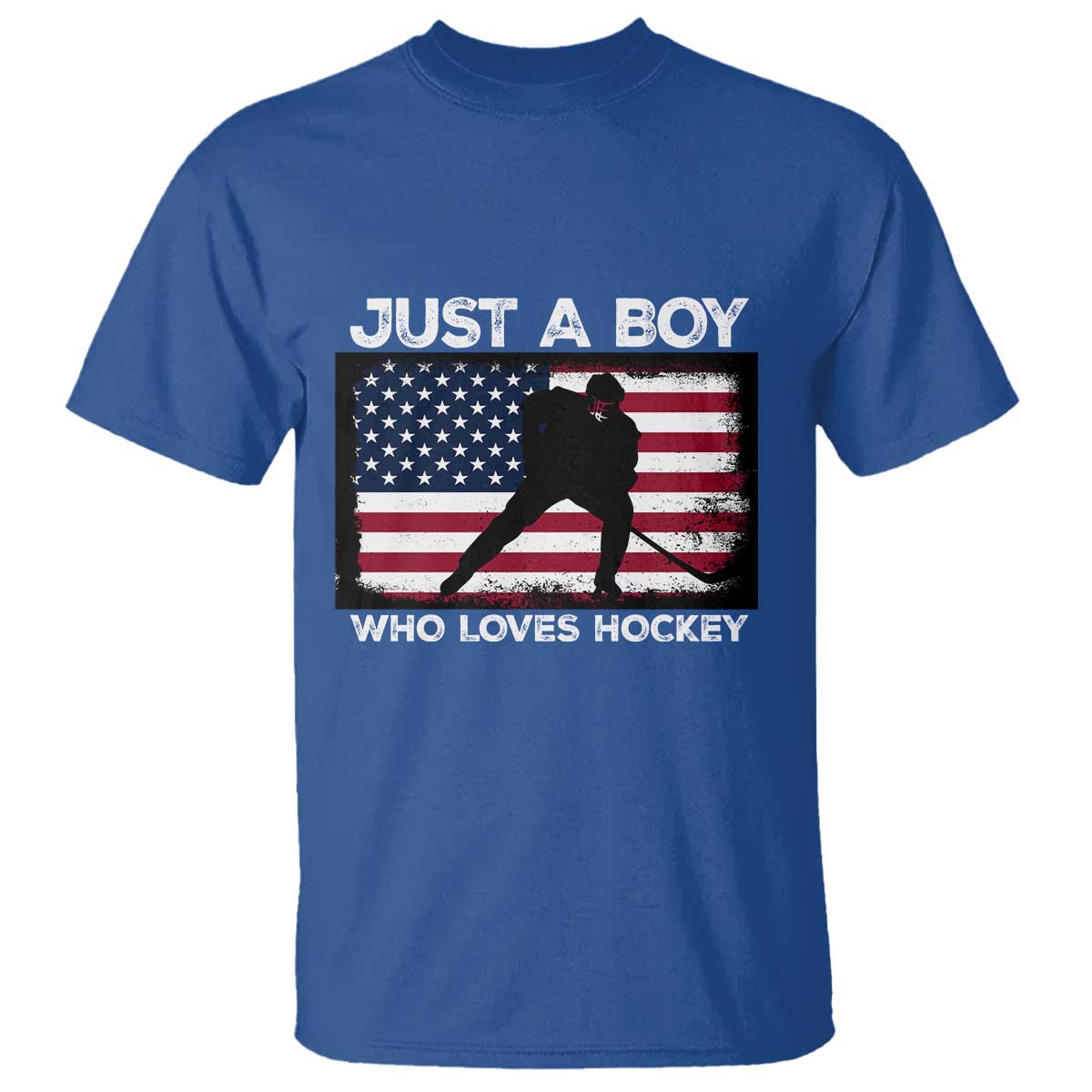 Ice Hockey Lover T Shirt Just A Boy Who Loves Hockey USA Flag - Wonder Print Shop