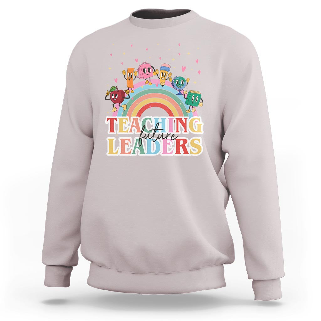 Teacher Sweatshirt Teaching Future Leaders Retro Groovy Education Back To School - Wonder Print Shop