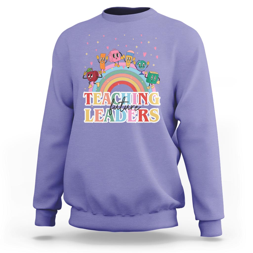Teacher Sweatshirt Teaching Future Leaders Retro Groovy Education Back To School - Wonder Print Shop
