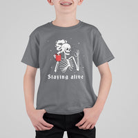 Funny Skull T Shirt For Kid Staying Alive Skeleton Drink Coffee - Wonder Print Shop
