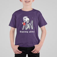 Funny Skull T Shirt For Kid Staying Alive Skeleton Drink Coffee - Wonder Print Shop