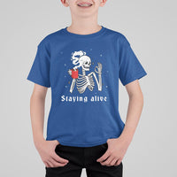 Funny Skull T Shirt For Kid Staying Alive Skeleton Drink Coffee - Wonder Print Shop
